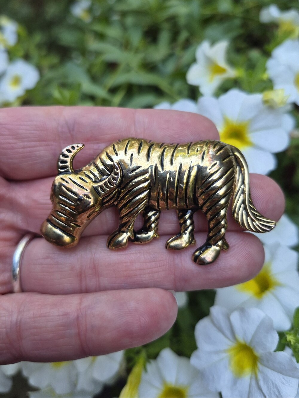 Vintage Bull Zodiac Taurus Statement 2.5" Brooch Pin Gold Tone